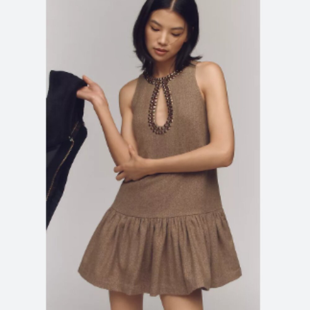Brand New By Anthropologie Beaded Keyhole Sleeveless Mini Dress
